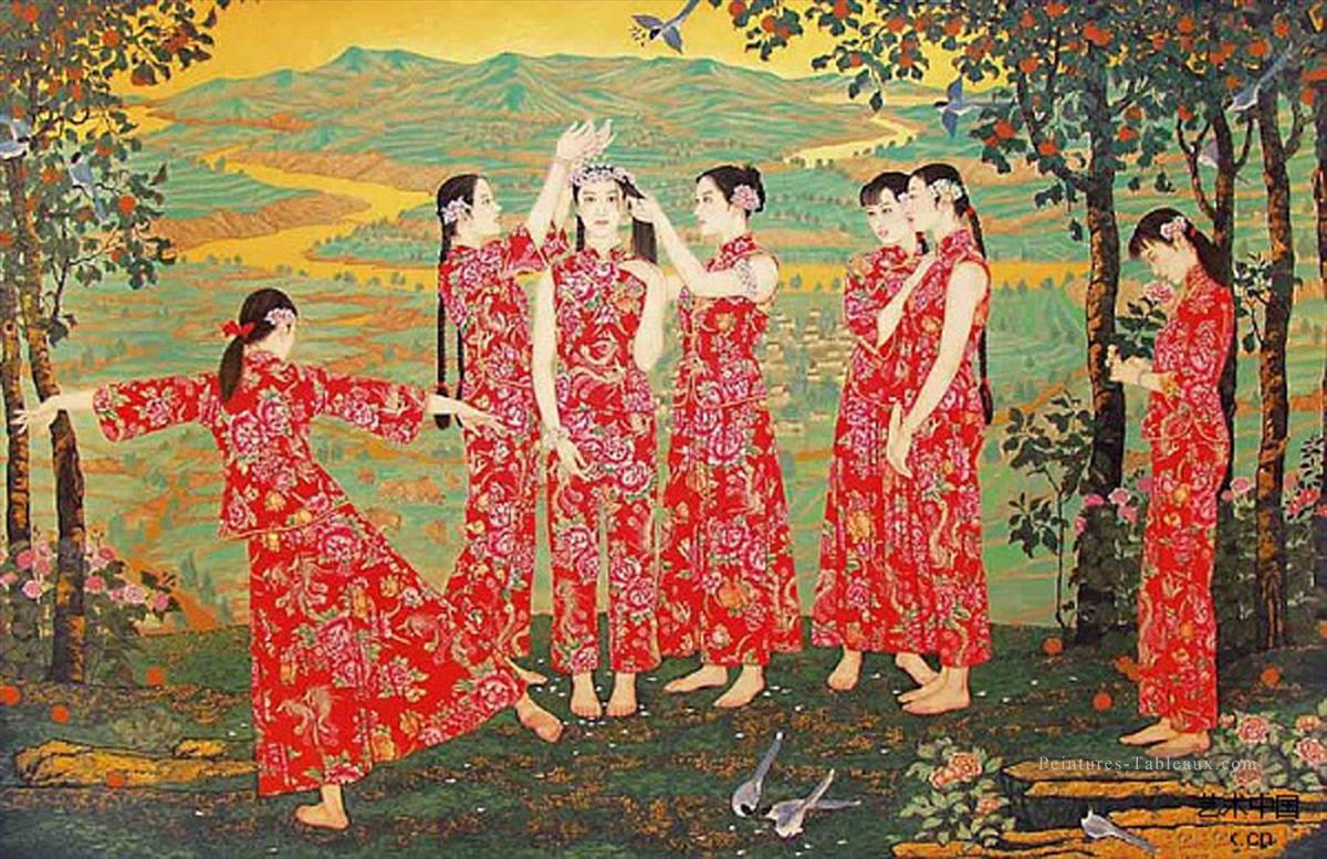 country girls Art chinois traditionnel Peintures à l'huile